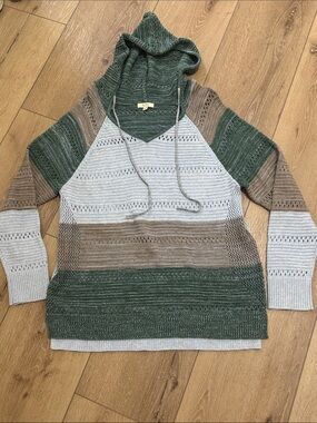 Kori Striped Hooded Sweater in Green, Cream & Tan
5 for $25